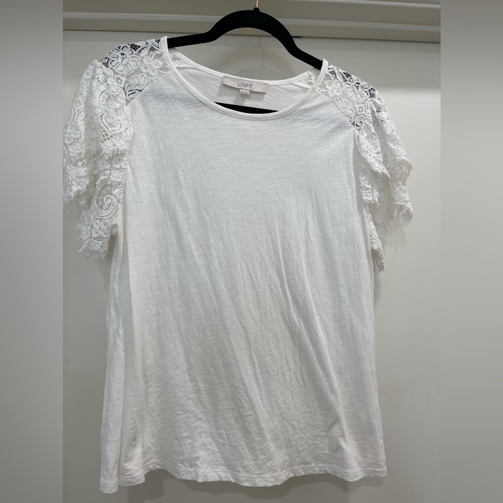 LOFT lace sleeve shirt white